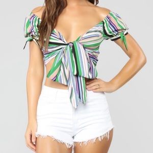 Striped Tie Front Crop Top